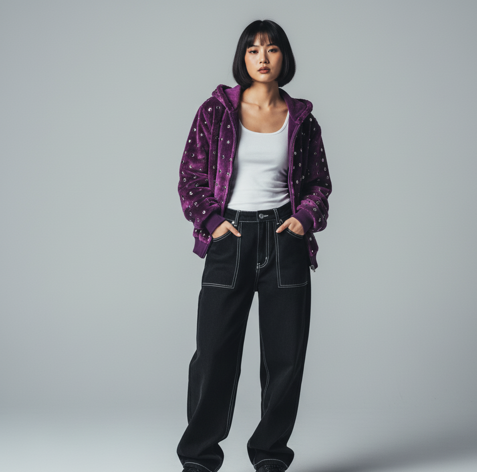 VALVE2K STUDDED WASHED VELOUR ZIP HOODIE