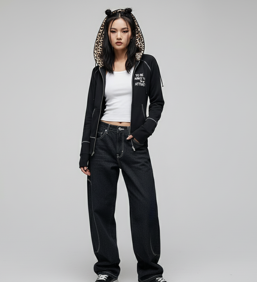 VALVE2K LEOPARD HOOD GOTH ZIP HOODIE