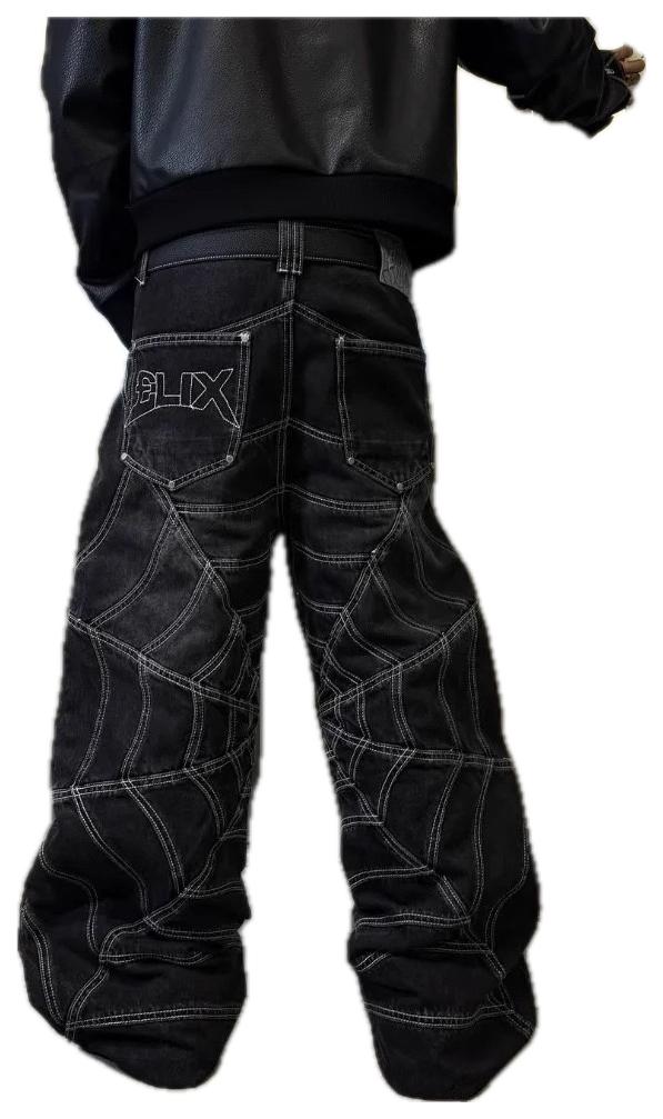 VALVE2K SPIDERWEB STITCH BAGGY JEANS