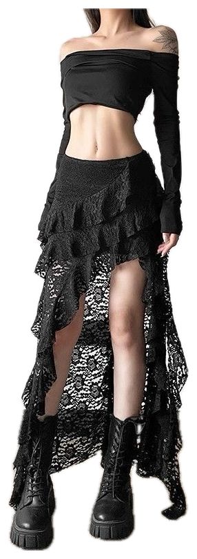 VALVE2K RAVEN LACE CASCADE SKIRT