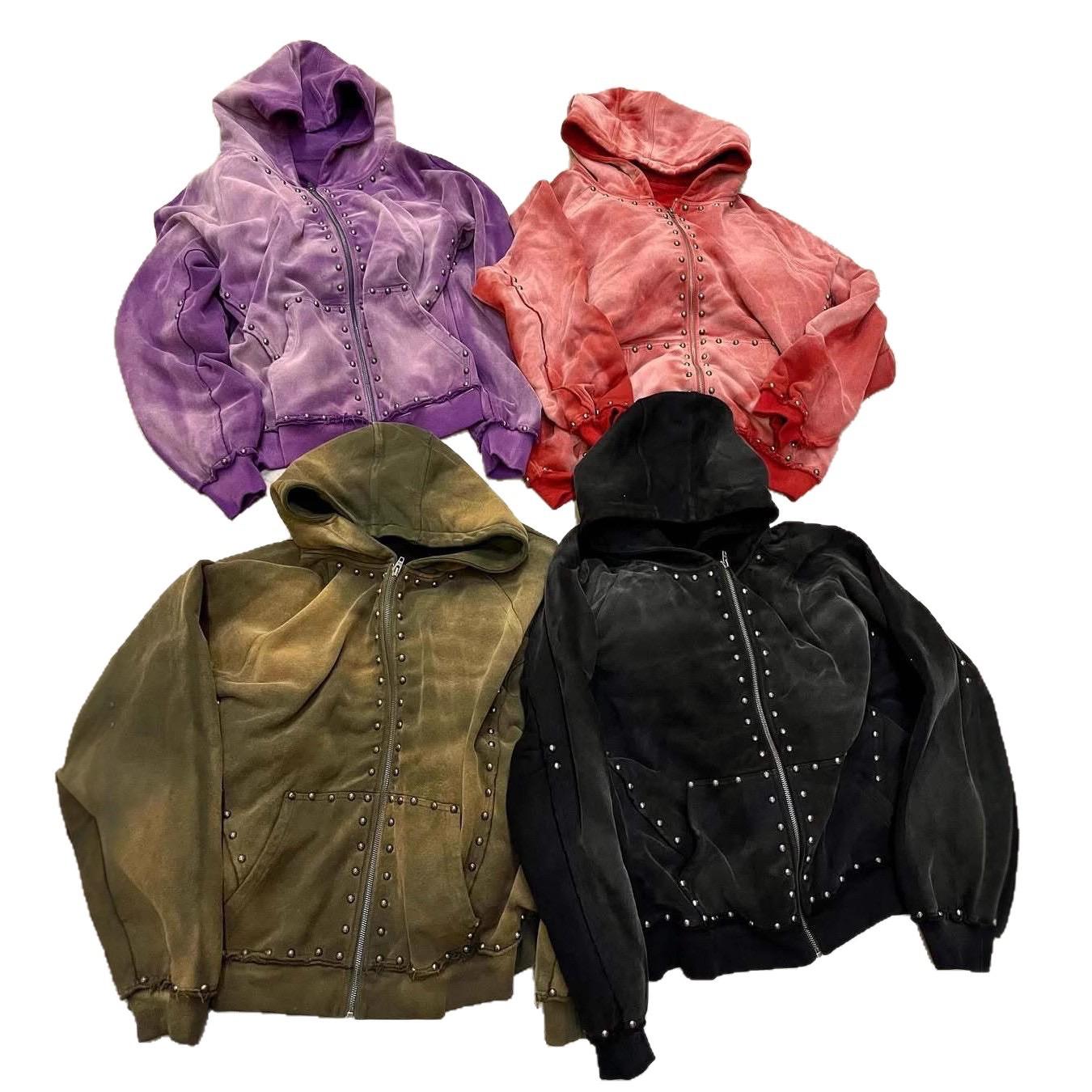 VALVE2K STUDDED WASHED VELOUR ZIP HOODIE