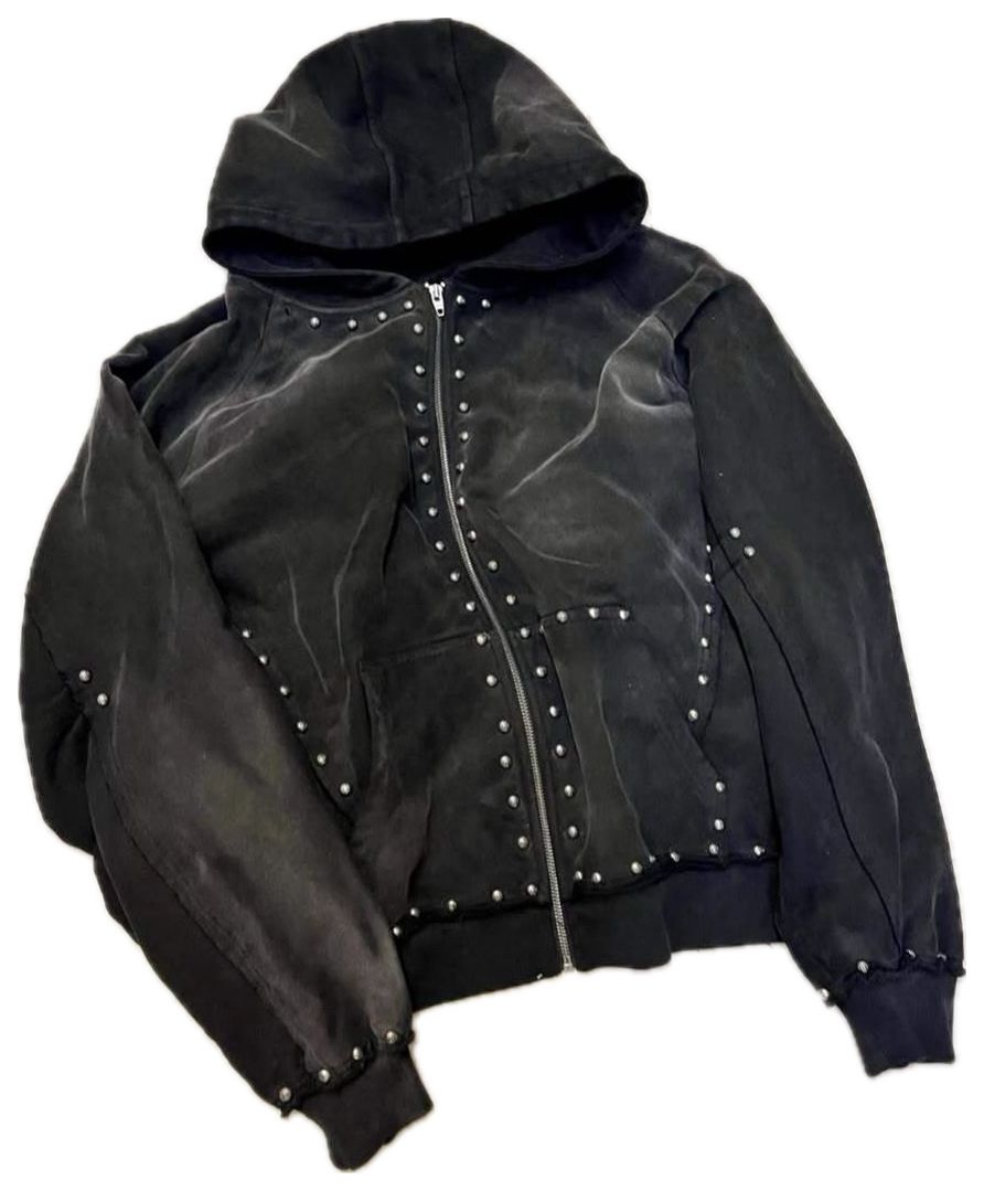 VALVE2K STUDDED WASHED VELOUR ZIP HOODIE