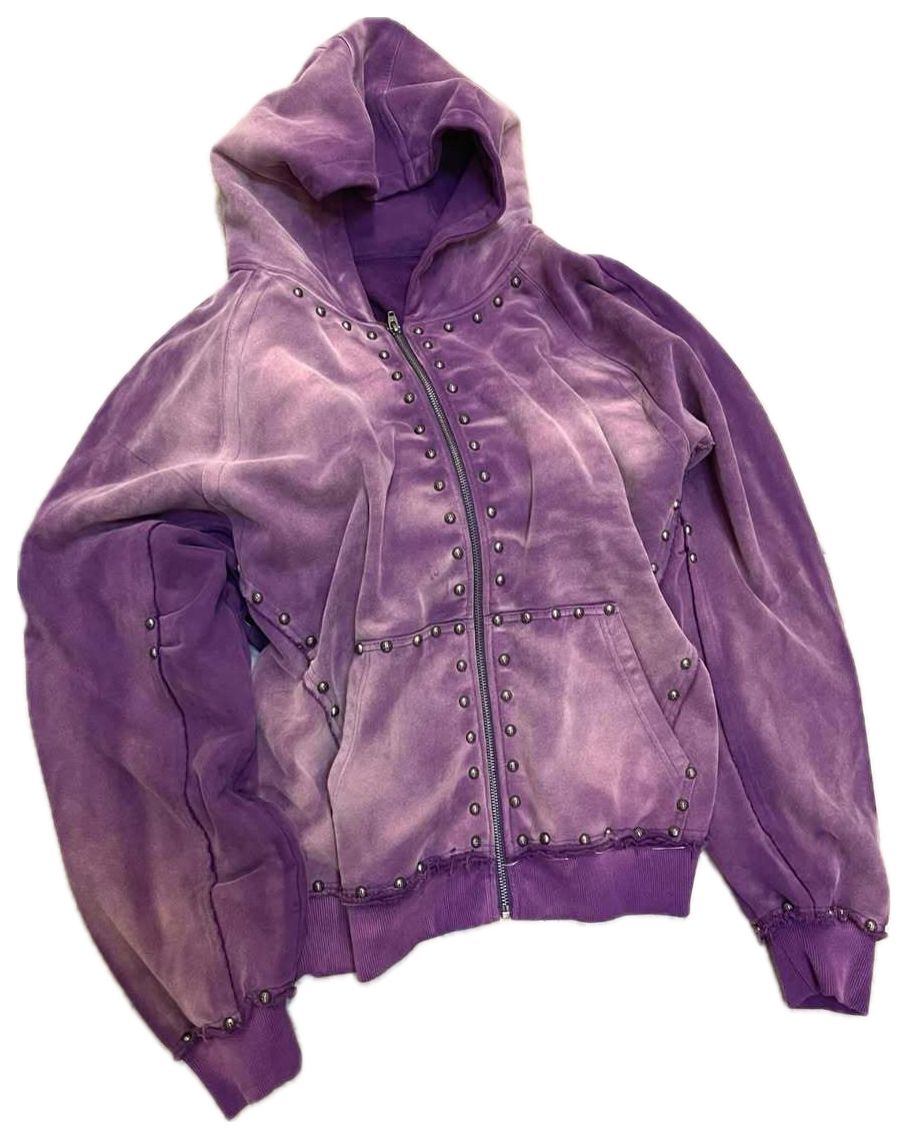 VALVE2K STUDDED WASHED VELOUR ZIP HOODIE