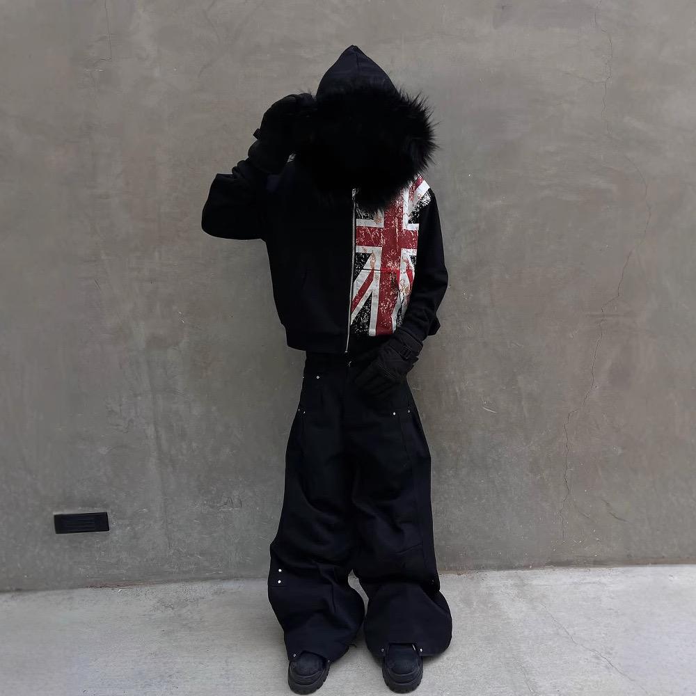 VALVE2K UNION JACK FUR-TRIM ZIP HOODIE