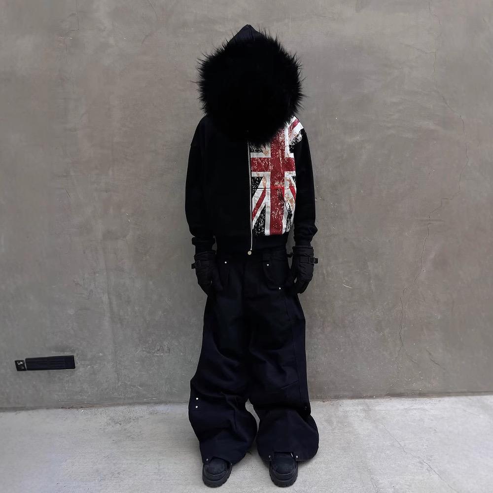 VALVE2K UNION JACK FUR-TRIM ZIP HOODIE