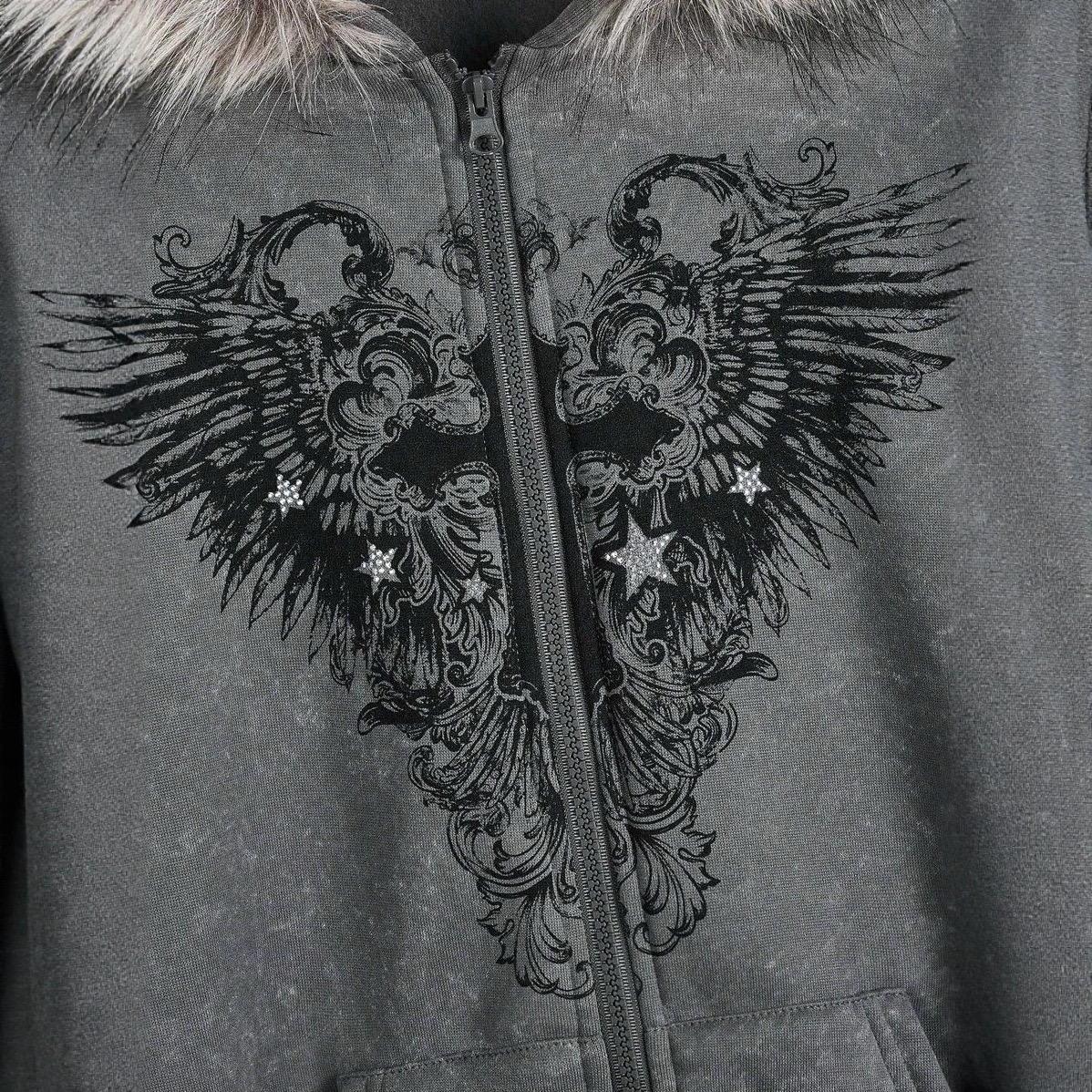 VALVE2K ANGEL CROSS FUR-TRIM ZIP HOODIE