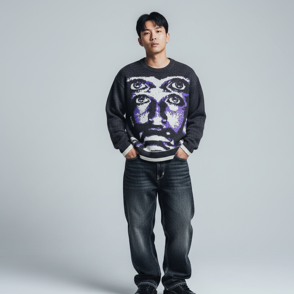 VALVE2K MULTI-EYE FACE KNIT SWEATER