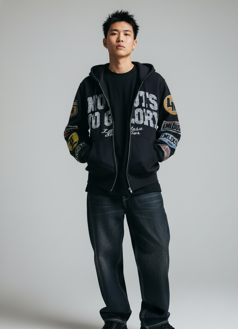 VALVE2K NO GUTS NO GLORY PATCH ZIP HOODIE