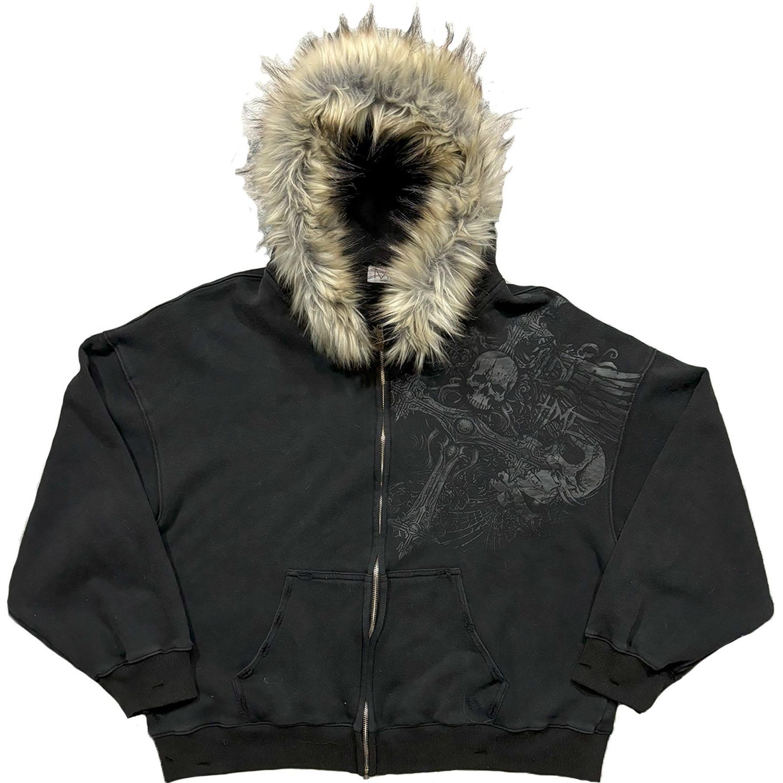 VALVE2K FUR-TRIM SKULL ZIP HOODIE