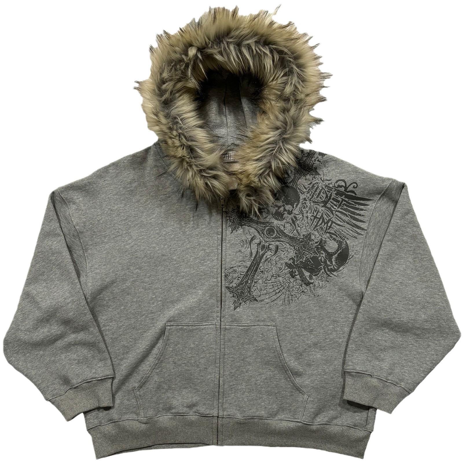 VALVE2K FUR-TRIM SKULL ZIP HOODIE