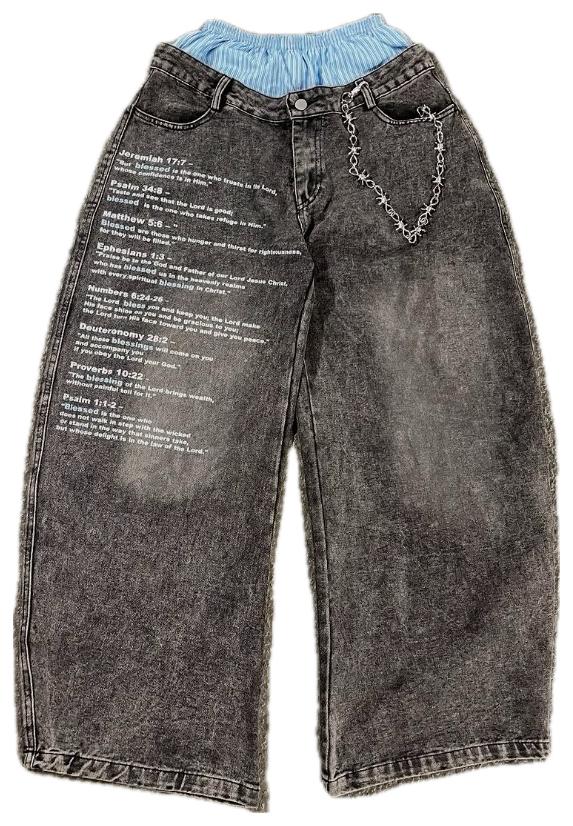 VALVE2K SCRIPTURE PRINT BAGGY JEANS