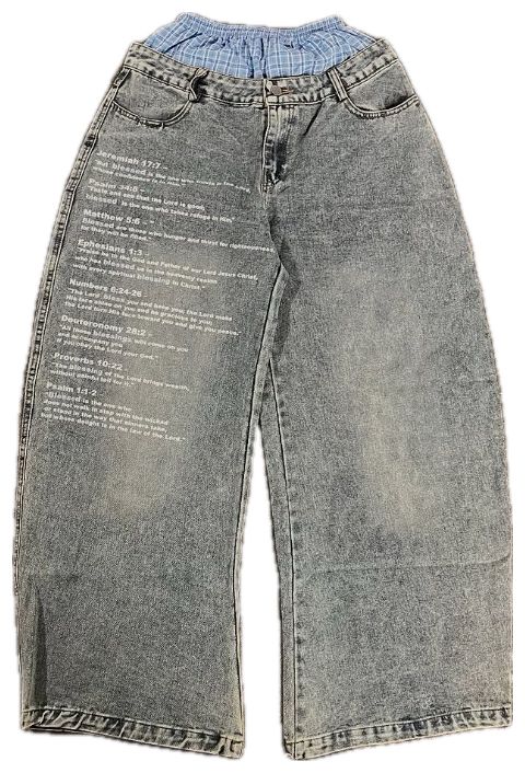VALVE2K SCRIPTURE PRINT BAGGY JEANS