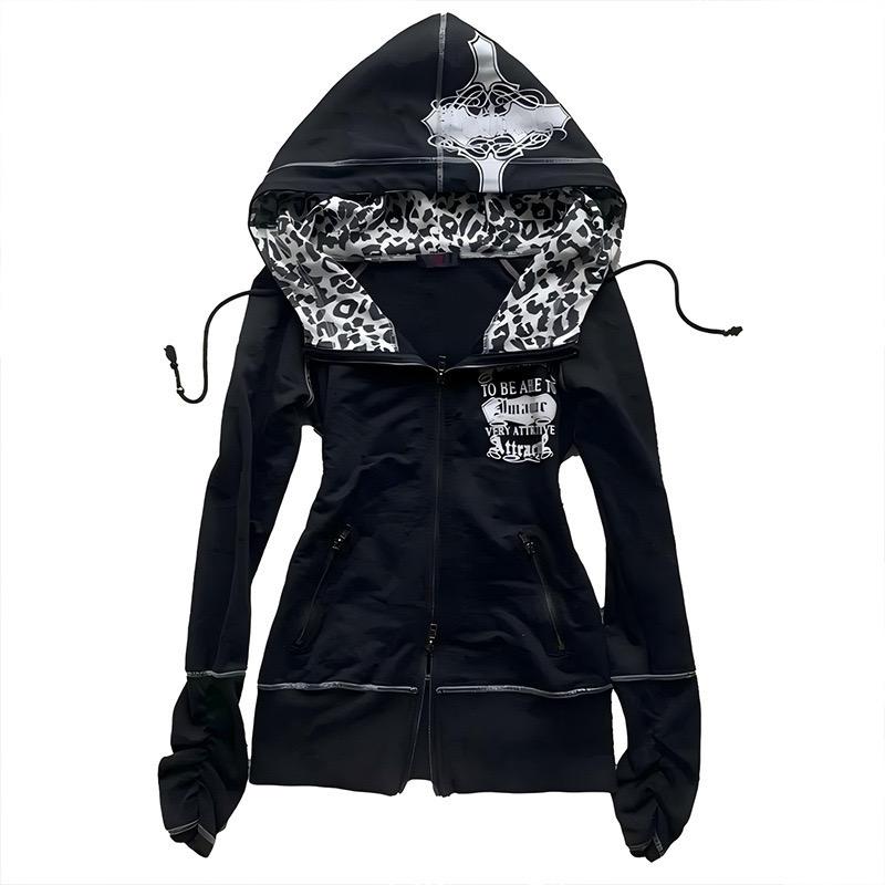 VALVE2K LEOPARD HOOD GOTH ZIP HOODIE